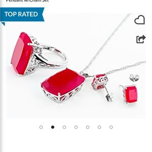 Pink Onyx rhodium over sterling silver ring, stud earrings and pendant and chain